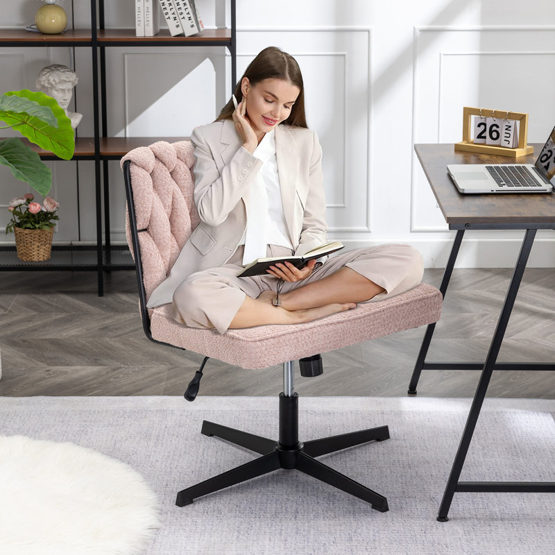 Latitude Run Magena Armless Cross legged Velvet Office Chair without Wheels Wide Seat and Rocking Back Reviews Wayfair